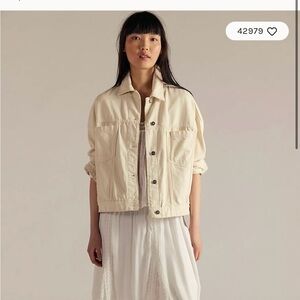 Free People Cream Cropped Button Jean Jacket